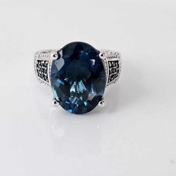 Genuine London Blue Topaz & Teal Diamond Ring in Sterling Silver Sz 9! - Picture 1 of 16